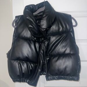 Zara Black Leather Puffer Vest